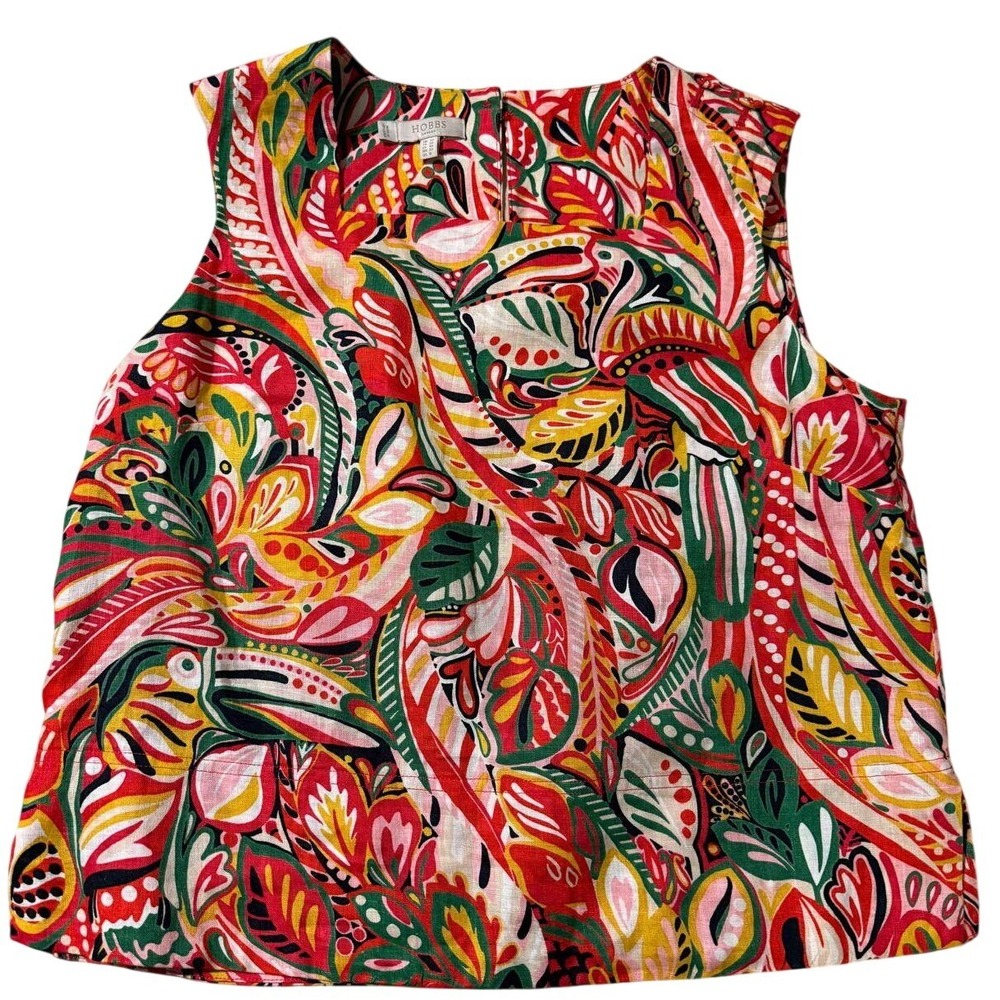 Hobbs London Linen Blend Tropical Floral Tank Top Size US 8 UK 12 Multicolor